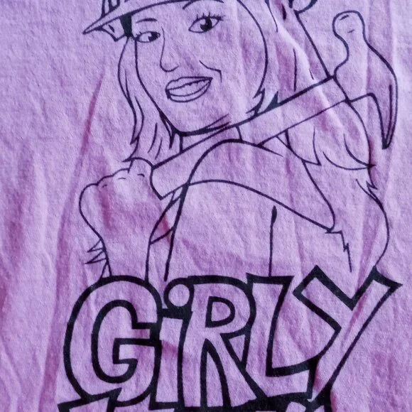 So Cute! Pink & Brown GirlyLock Female Carpenter Graphic Short Sleeve Tee NWOT - Picture 13 of 14